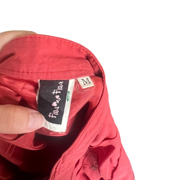 Vintage Tiered Coral Skirt | Y2K Boho Embroidered Cotton Asymmetrical Medium - Picture 6 of 6